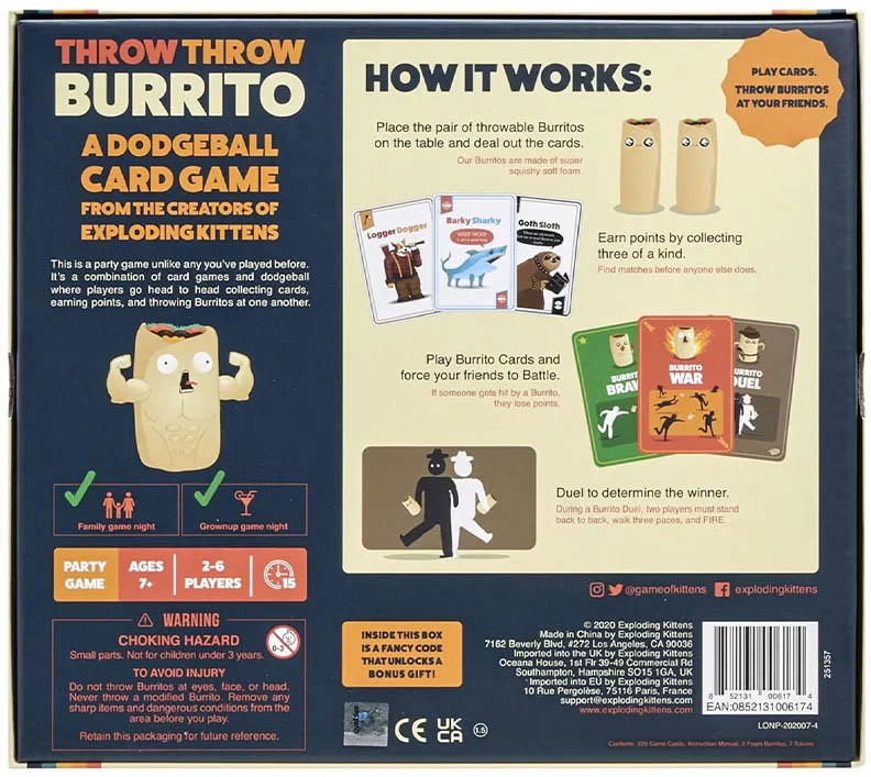 Društvena igra Throw Throw Burrito A Dodgeball Card Game
