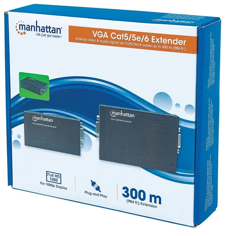 VGA extender set Manhattan preko mrežnog Cat5/5e/6 kabela 1080p do 100m AC-napajanje 177344
